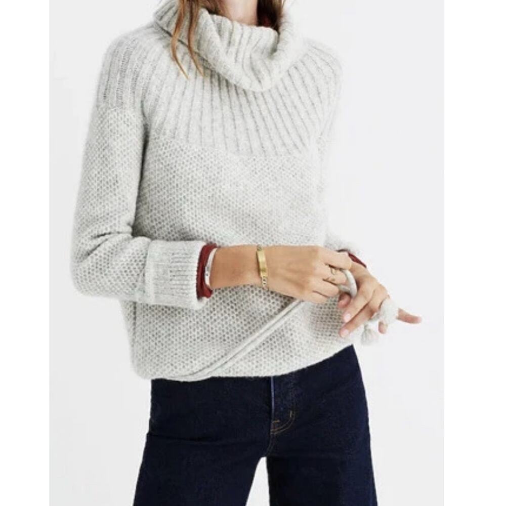 Madewell Snowbound Drawstring Pullover Sweater Womens XS Fisherman Chunky Knit